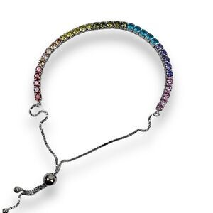 Kate Lynn Women's Cubic Zirconia Tennis Bracelet Adjustable Chain Multicolor